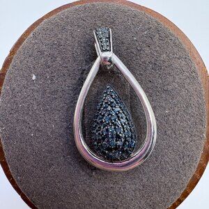 VTG Sterling Silver 925 Black Cubic Zirconia Teardrop Pendant Size 1" Length